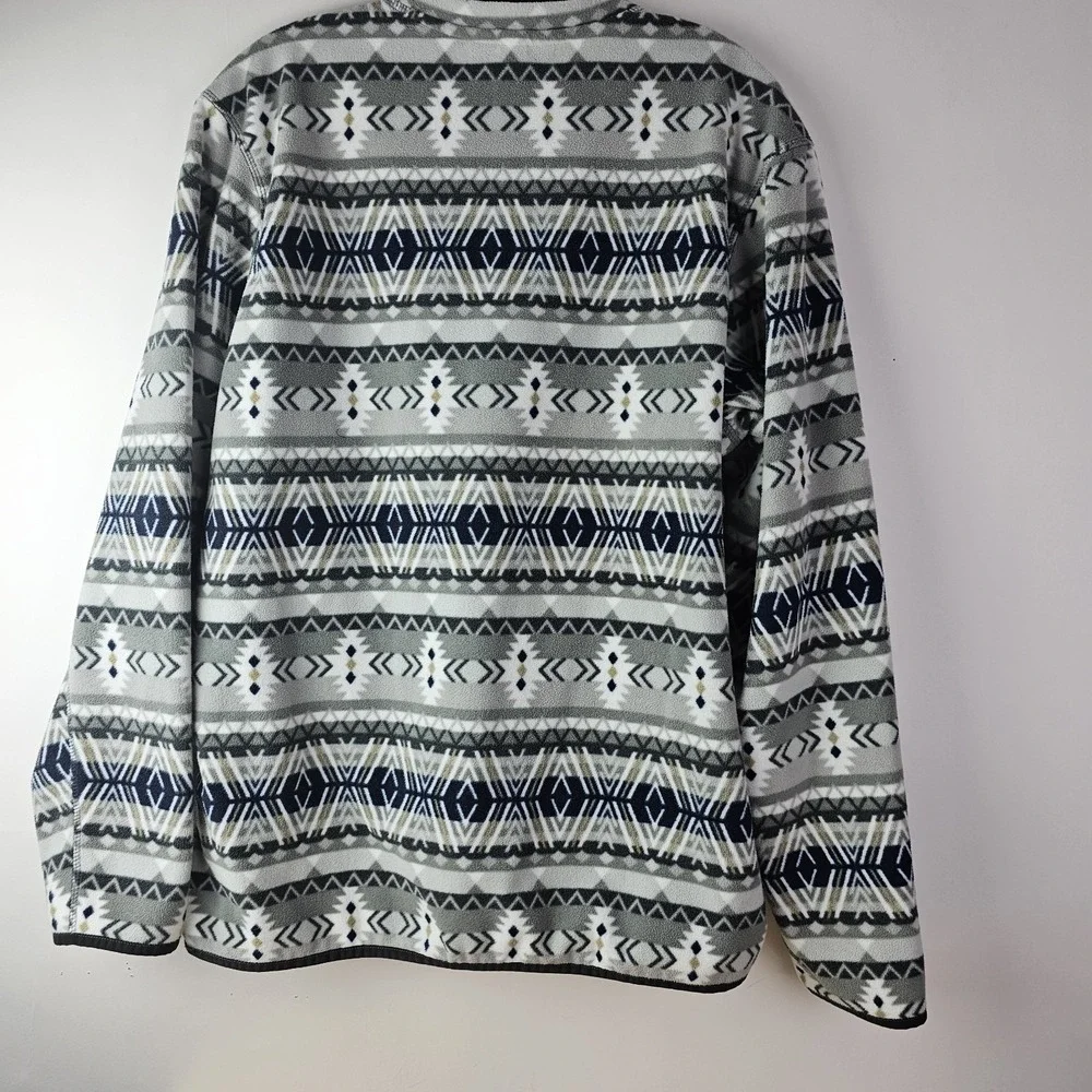 Eddie Bauer‎ Mens M Pullover Fleece Aztec White Blue Gray Crew Neck Soft LS Warm